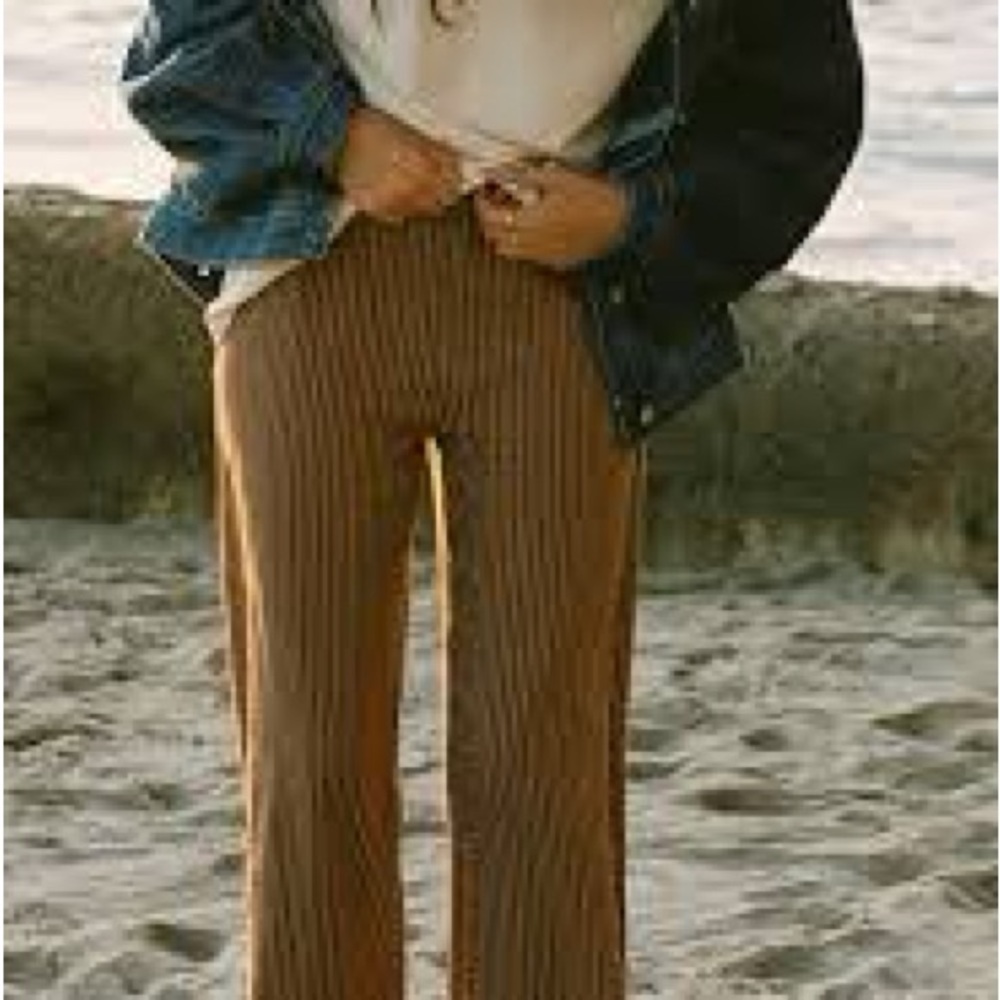 LA relaxed washed stripe linen trouser medium excellent condition brown